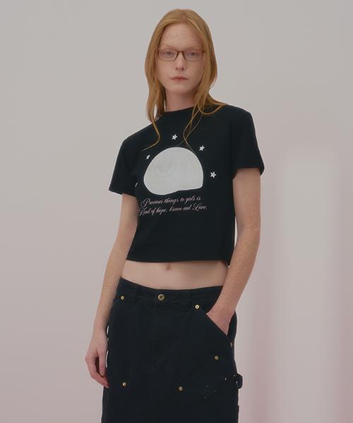 Uncover Charming Shell Crop Short Sleeve T-Shirt Black Free