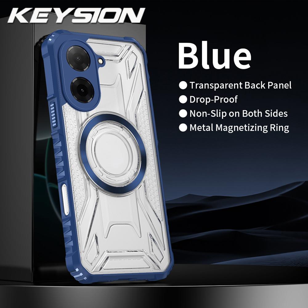 

KEYSION Transparent Magnetic Case for Redmi A5 A3 A3X Soft Silicone+PC Heavy Duty Shockproof Phone Cover for Xiaomi POCO C61 C71 for Redmi A5 синій