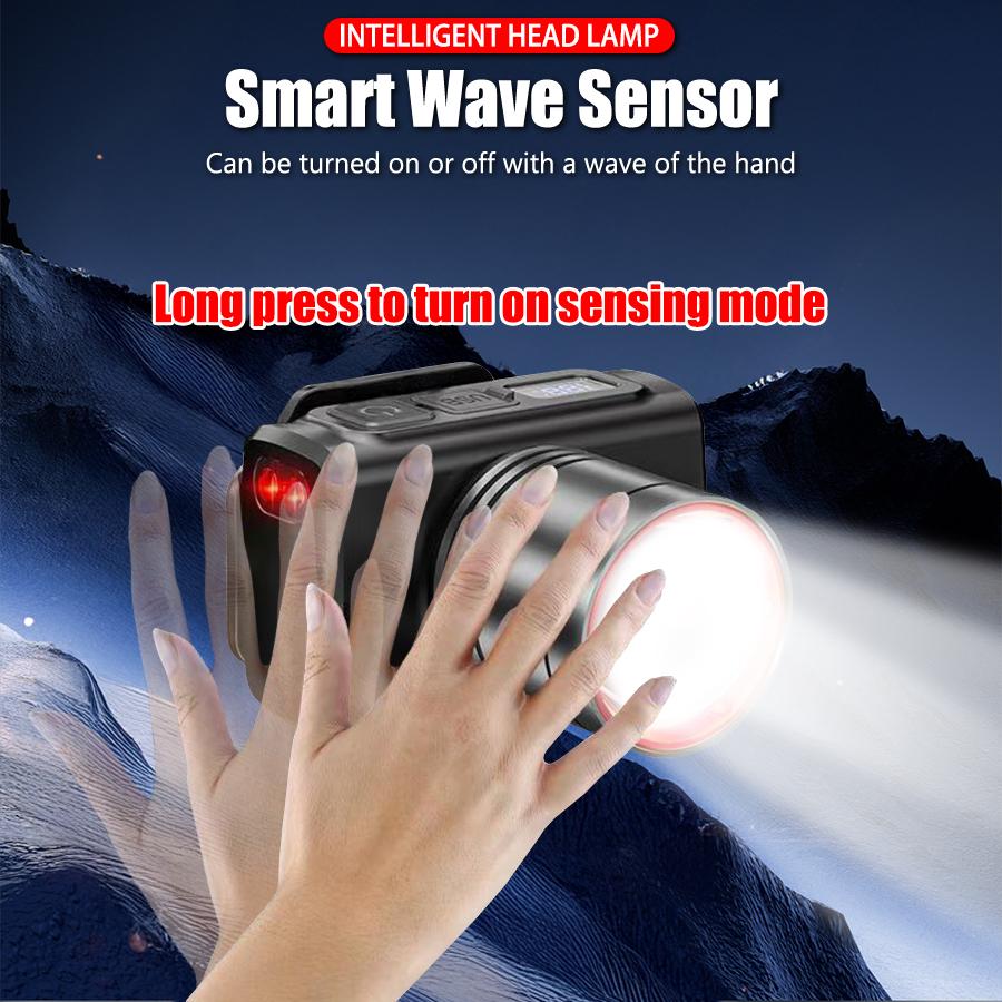 Super Bright LED Headlamp RechargeableHead Light Motion Sensor Front Led Head Flashlight Waterproof Outdoor Camping Flashing