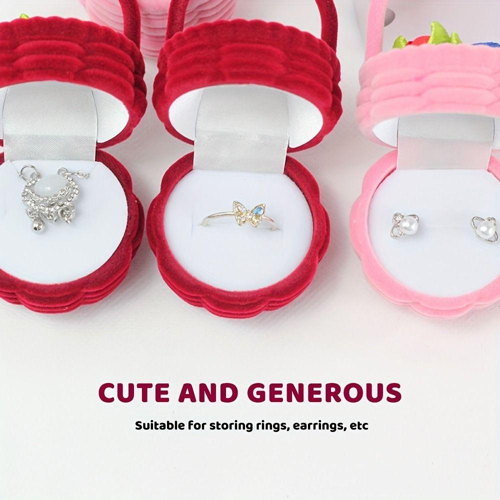 Cute Design Flower Basket Ring Box Velvet Material Ring Box Case Jewelry Ring Box Jewelry Display