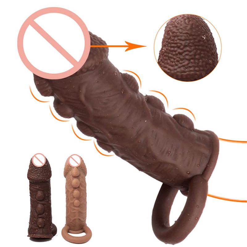 Reusable Condoms Penis Extender Silicone Enlargement Penis Sleeve Thick Condom With Grain