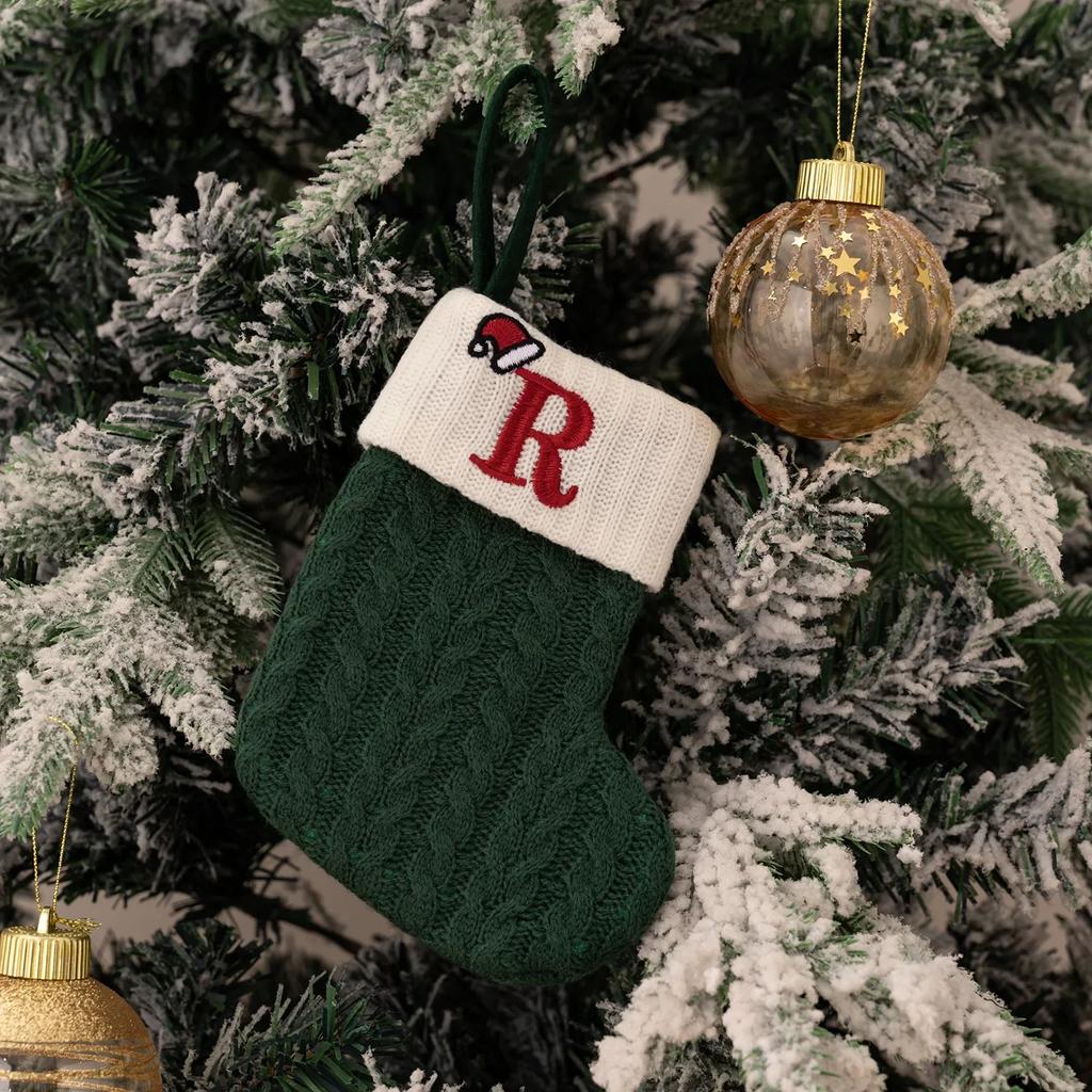 Christmas Socks Knitted Snowflake Letter Socks Large Capacity Christmas Tree Ornaments Candy Gift Stockings Holiday Pendants
