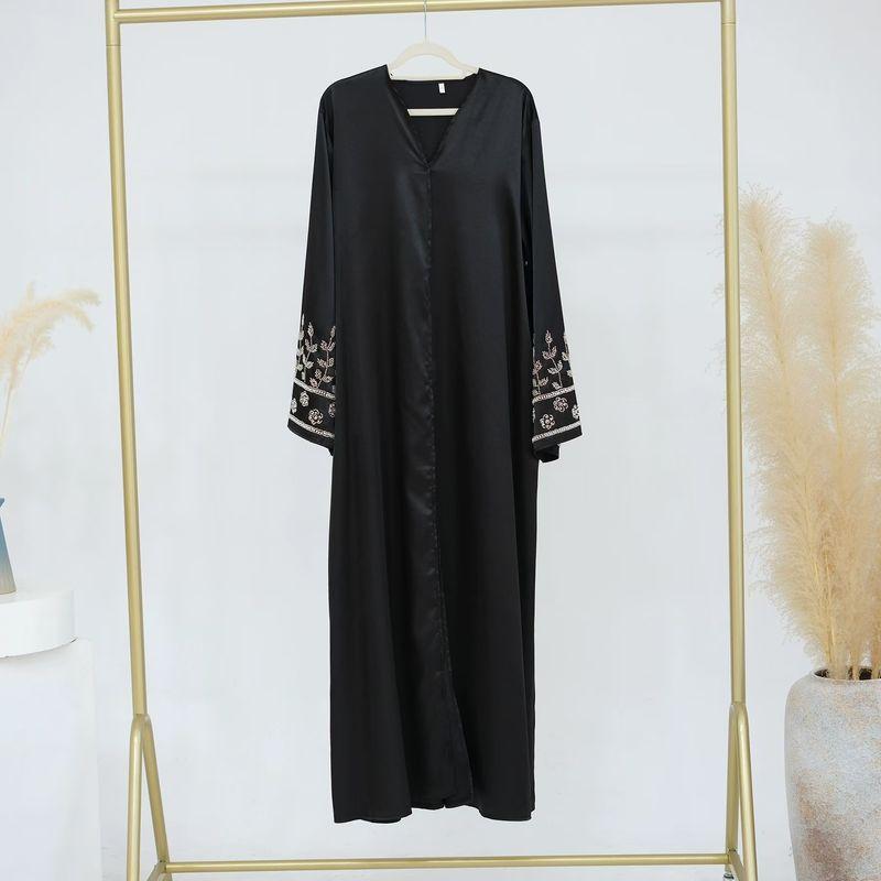 

New Middle East Party Solid Handmade Beads Robe Dress Cardigan Nail Bead Dress Black XL