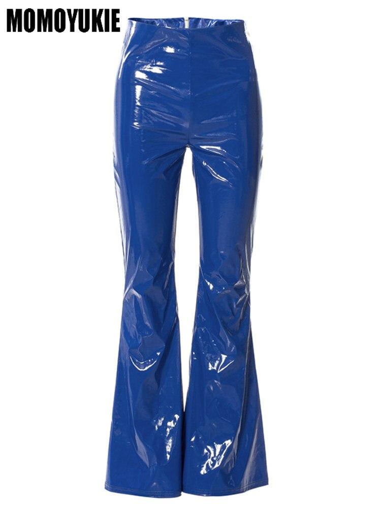 

Осень-зима 2022, модные длинные брюки с высокой талией, женские тонкие брюки из лакированной кожи с расклешенным низом, женские винтажные брюки M