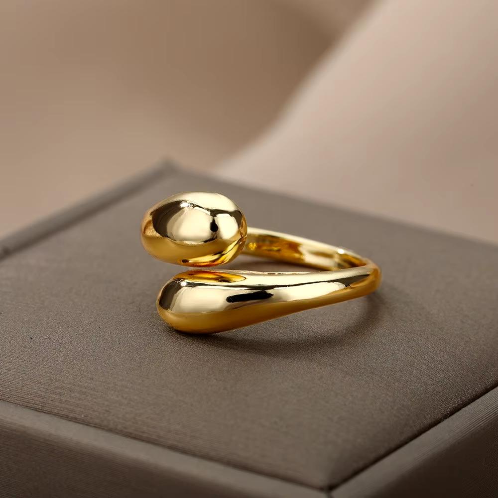Irregular Open-Cut Smooth Water Drop Ring for Women – Adjustable Gold Minimalist Finger Ring, Easy To Carry and Convenient