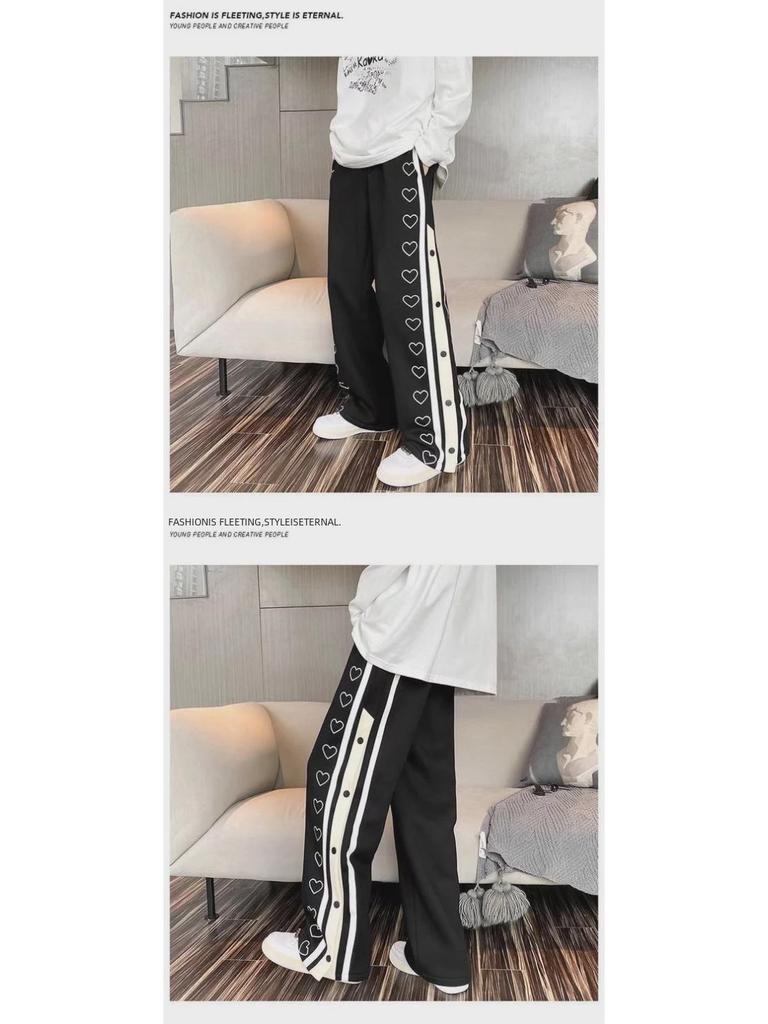 Men's Trendy Wide-Leg Buttoned Basketball Pants - Spring/Summer Loose Fit Casual Trousers