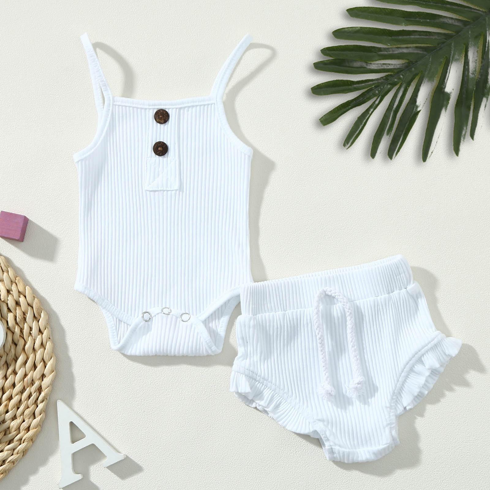 

Однотонный комбинезон на бретельках для новорожденных, топы, шорты и штаны, комплект летних нарядов 60 белый