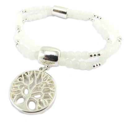 [P8457] - Silver White 'Tree of Life' Designer Bracelet - 21x21 Mm