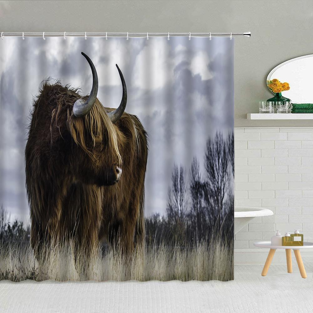 Cute Cow Bull Shower Curtain with Hooks Modern Fashion Funny Western Farm Animal Bathroom Curtain Polyester Bath Screen