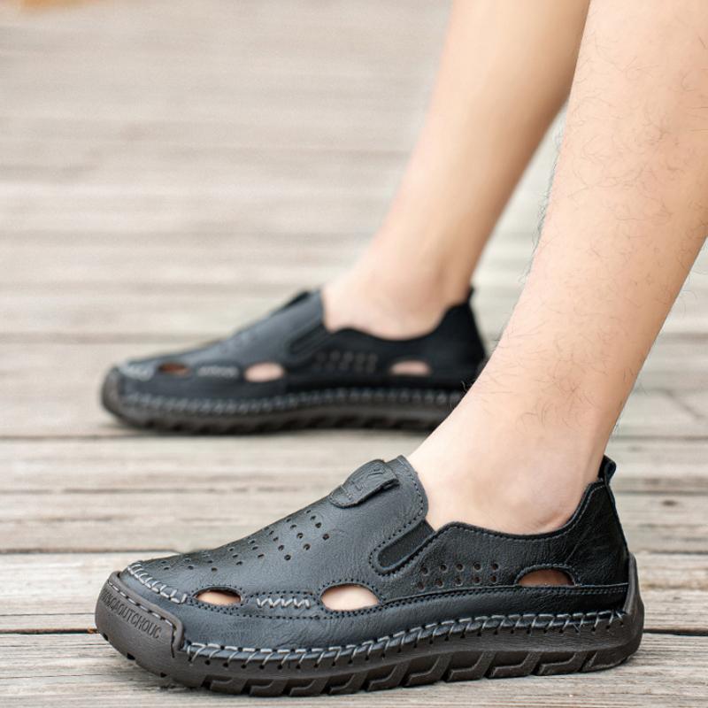 

Мужская обувь большого размера 2026 Лето Новые Уличные Легкие Пляжные Сандалии Удобные Дышащие Полые Нескользящие Повседневные Сандалии 38 чёрный