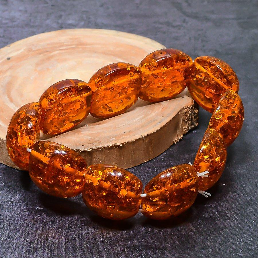 Natural Baltic Amber Gemstone Handmade Cuff Adjustable ETC-9794