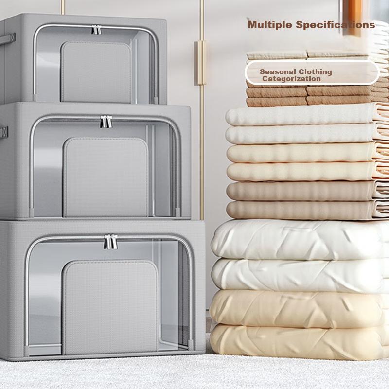 Jiabangshou Fabric Storage Box, Clothes Organizer Box, Quilt And Garment Storage Box, U-Shaped Window, 66L, 1 Piece
