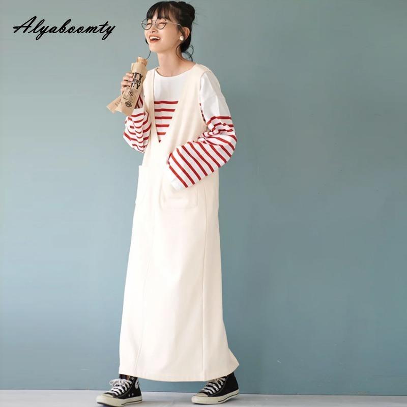 Korean Fashion Spring Autumn Women Midi Sundress Brief V Neck Beige Gray Black Woolen Tank Dress Sleeveless Wool Basic Ladies' Dresses