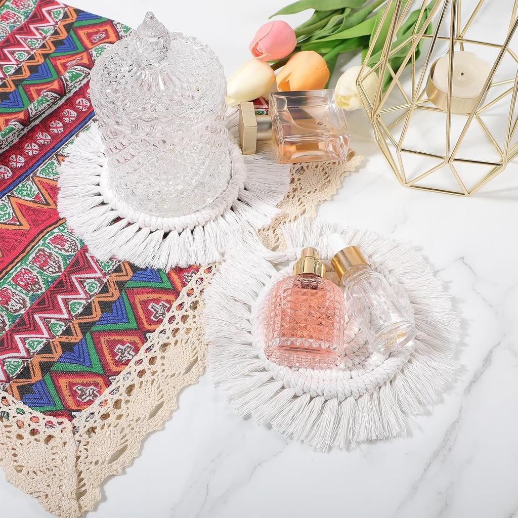 Macrame Boho Coasters Set of 2,Ymapinc Cloth Woven Cute Cup Coasters for Office Desk,Drinks, Coaster Set for Coffee Table,Desk,Kitchen, Dining