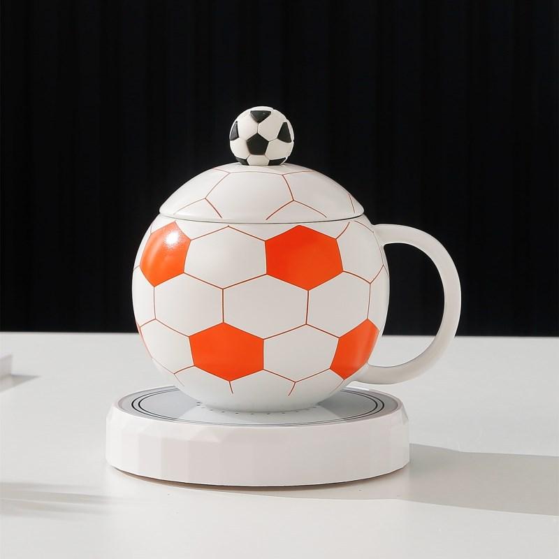 World Football Ceramic Cup with Lid, Sports Souvenir Planet Mug, Coffee Water Cups, Handheld Gift