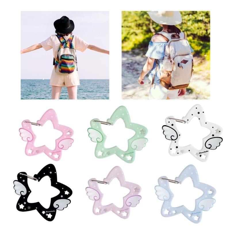 Acrylic Wing/Star Shape Carabiner Hook Clips Card Holder Keychain Portable Outdoor Keyring Hook Backpack Pendant Gifts