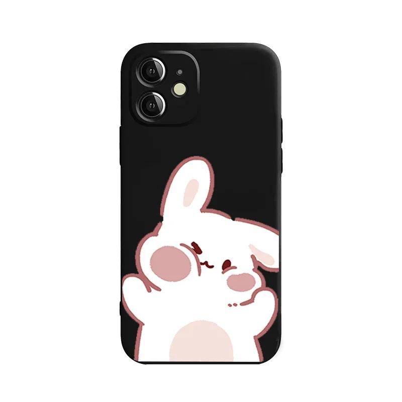 Cute Rabbit Bear Couple Paired Phone Case For iPhone 16 14 13 12 11 15 Pro Max Plus Mini SE3 XR Soft Lovers Cover Fundas Coques