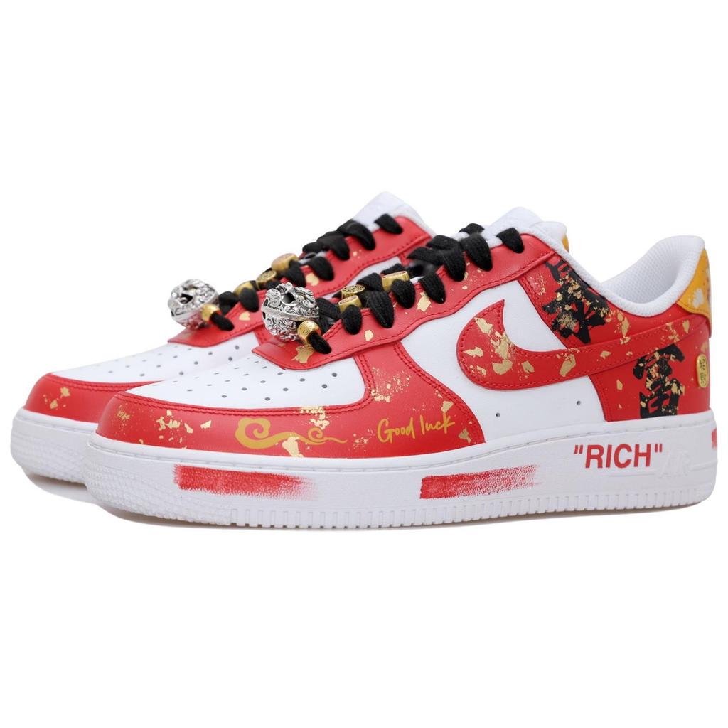 Nike Air Force 1 Low Wealth Blessing Slip Resistant Abrasion Resistant Low Top Skateboard Shoes Men's White Red CW2288-111(Team69-SBOX)