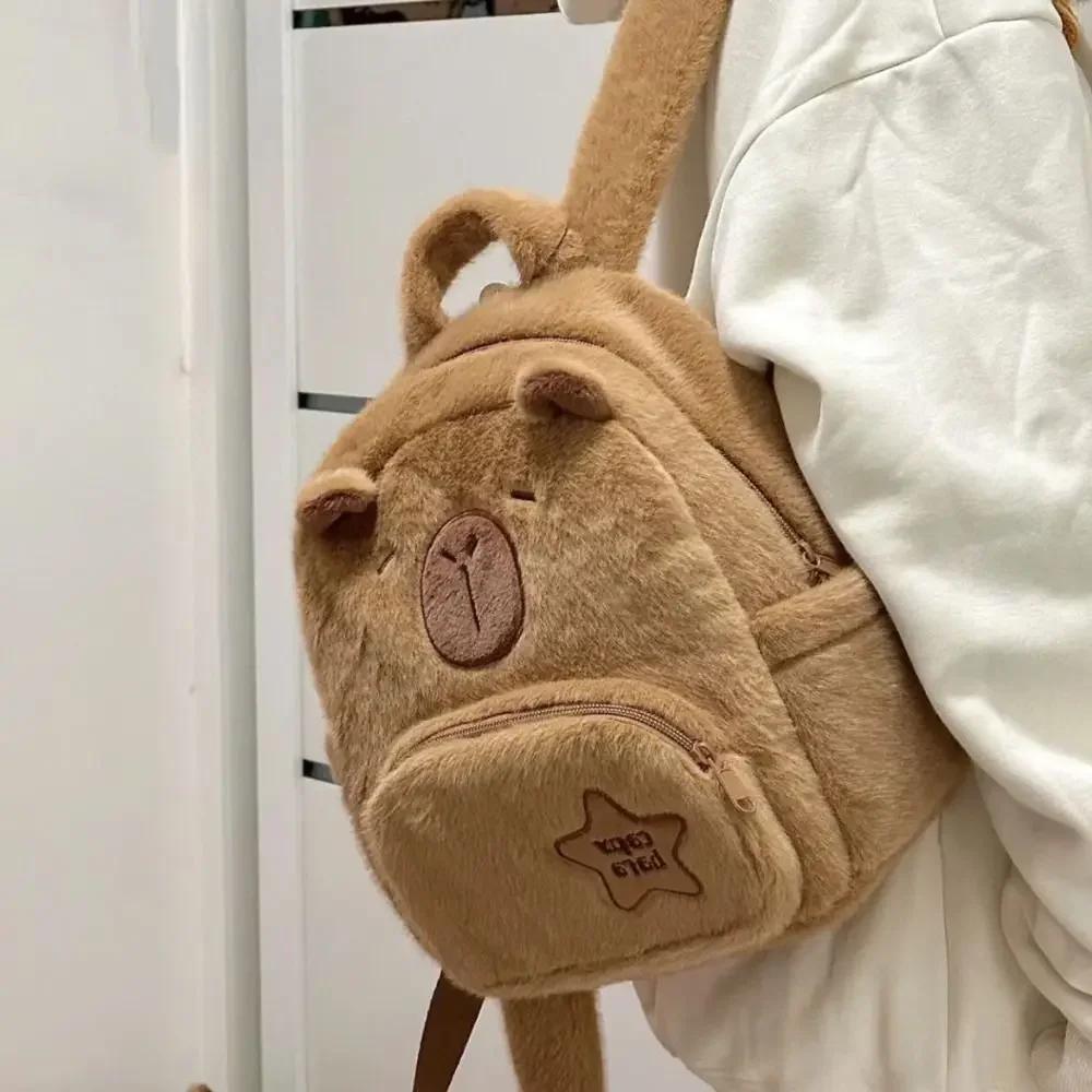 Plyšový batoh Kawaii Capybara pro ženy Všestranný kreslený vtipný Crossbody kabelka Capibala Velká kapacita Tote Bag