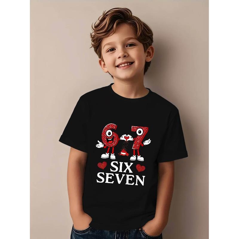 European sizes Boys Clothing T Shirt Youth Black Version Unisex Crew Neck Casual Style Perfect for Summer