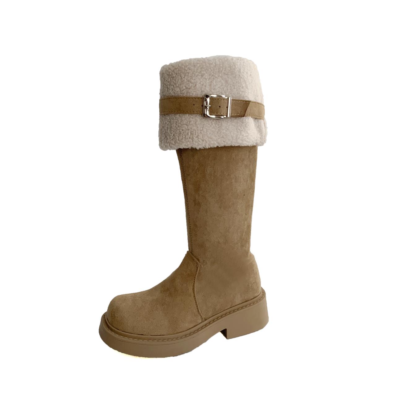 

Модные зимние сапоги на толстой подошве, женские модные сапоги выше колена из искусственного меха, новые зимние теплые меховые сапоги, повседневная хлопковая обувь с пряжкой на ремне 40 хаки