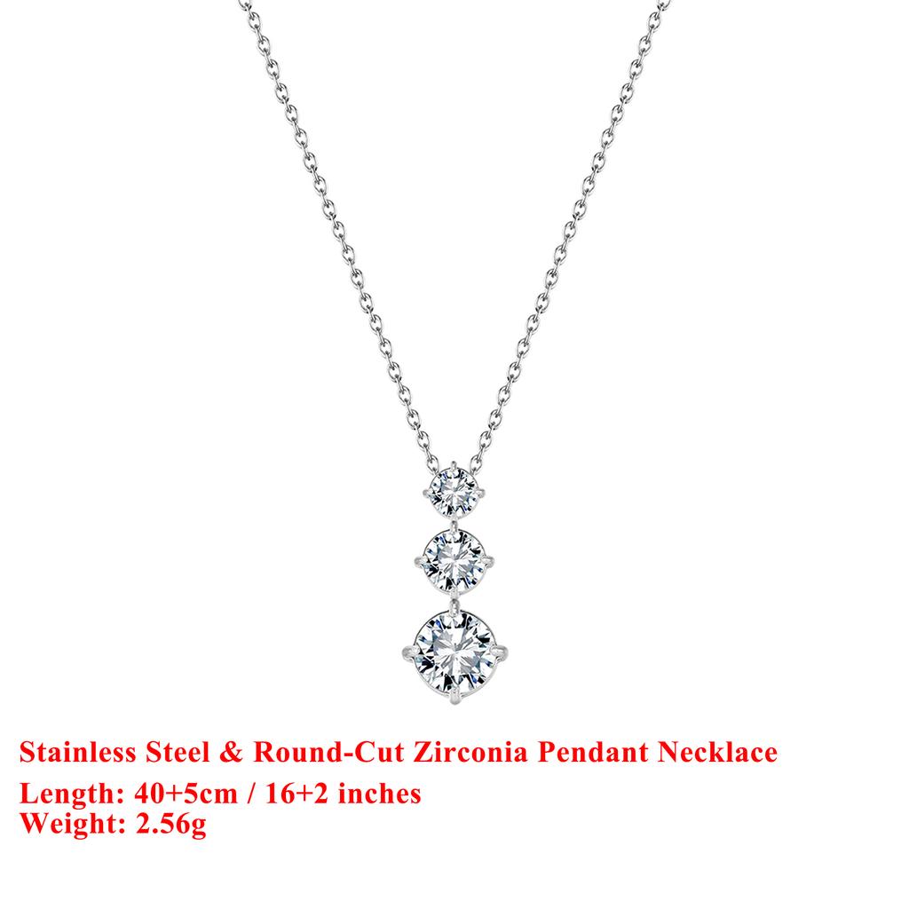EFFIE QUEEN Stainless Steel 18k Gold Round Cut Zirconia Pendant Necklace Banquet Jewelry for Women, Wedding Party Gift STKN08