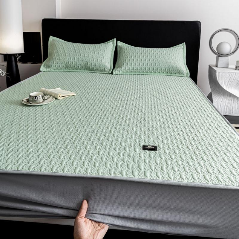 High Gram Sandwich Composite Ethylene Jacquard Ice Bean Fitted Sheet Ice Ribbed Twill Fitted Sheet Three-piece Set