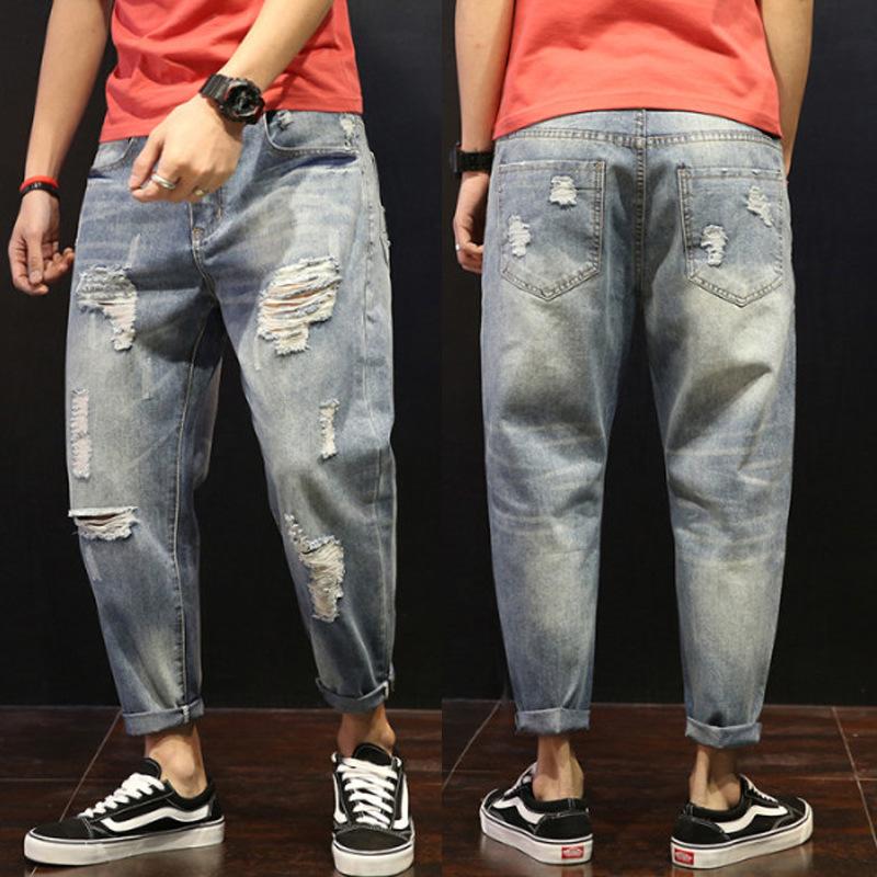

Летние джинсы с рваными дырками, мужские свободные повседневные брюки, мужские тонкие брюки, прямые брюки, брюки Харлан 40