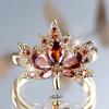 Crystal Female Red Zircon Stone Tree Leaf Engagement Ring Vintage Gold Color Wedding Bands Jewelry For Women Men