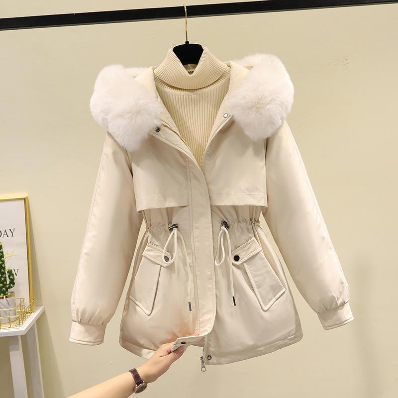 Women's Big Fur Collar Loose Pie Overcomes Short Cotton Clothes, Winter Waist Warm Cotton Coat