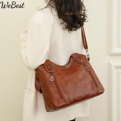 Veľkokapacitná kabelka Dámska kabelka cez rameno Mäkká kožená crossbody kabelka