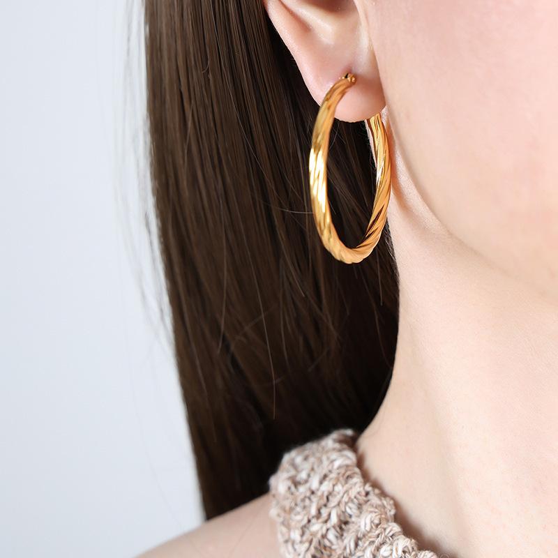 Classic Trendy Twisted Round Hoop Earrings For Women Stainless Steel 3Mm Thick Ear Buckle Earrings Vintage Jewelry Accessories