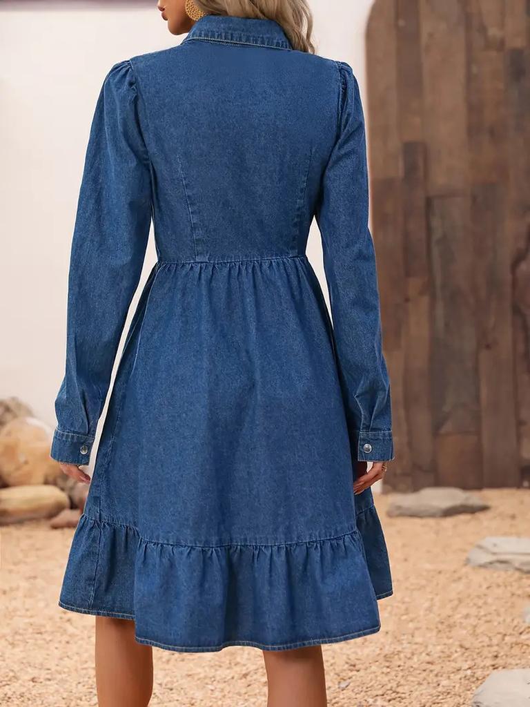 New Style Stand Collar Long Sleeve Patchwork Casual Dress