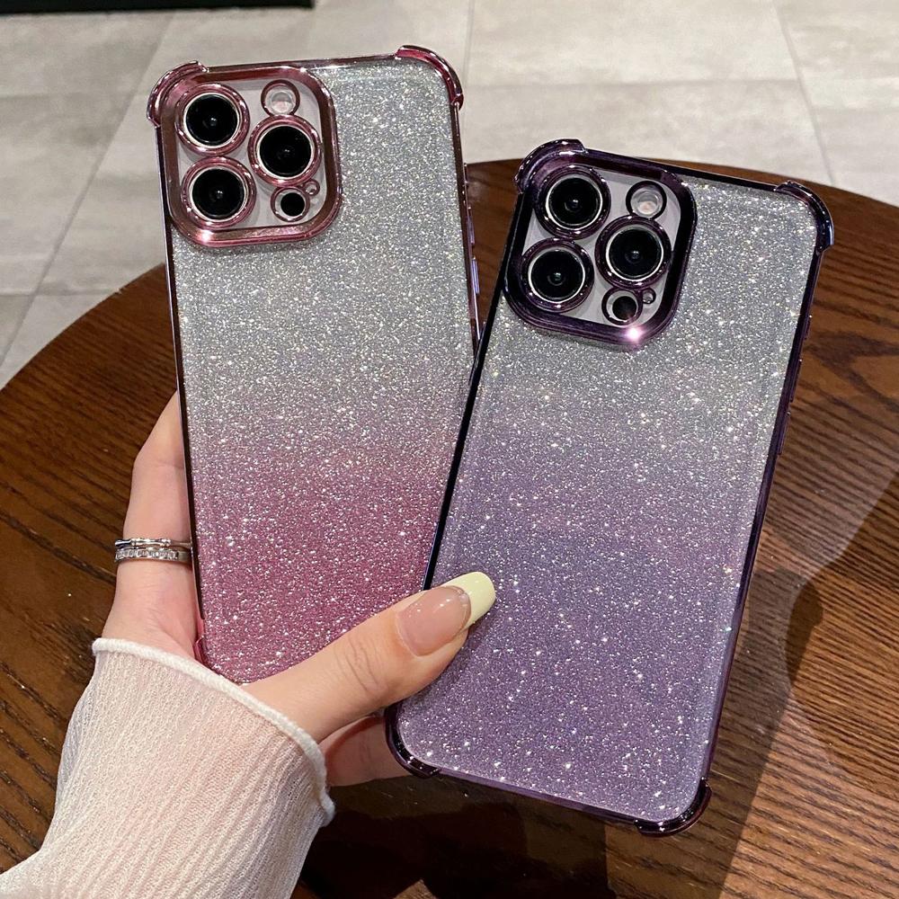 Glitter Gradient TPU Soft Case For iPhone 17 16 15 14 13 12 11 Pro Max Air 16e 17e 7 8 Plus X XS XR Sparkle Cover