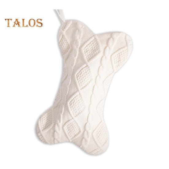 

Рождественский чулок для собак в форме кости, вязаный рождественский чулок, подарочный пакет для домашних животных, подвесной праздничный чулок для украшения каминной полки на елке белый