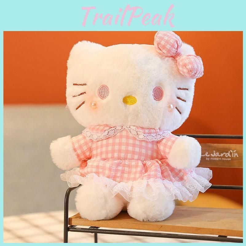 Doll Plush Stuffed With Checkered Dress And Bow Decor For Kids Gift