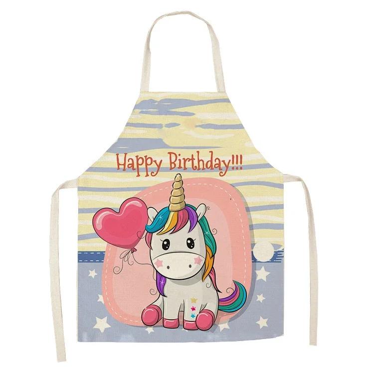 1Pcs Kitchen Apron Cartoon Unicorn Music Printed Cotton Linen Aprons for Women Men Cooking Accessories Delantal Cocina Mujer