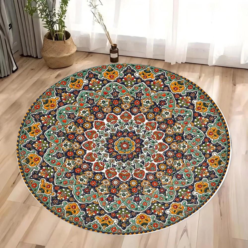Premium Ethnic Vintage Persian Bohemian Round Rug Living Room Bedroom Rocking Chair Floor Mat Home Decor Gift