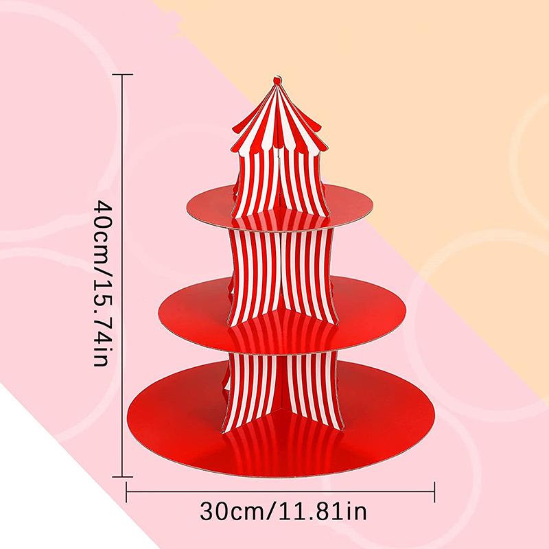 1Set 3 Tier Circus Carnival Paper Cupcake Stand Red Striped Cake Decorating Supplies Children'S Day Dessert Cupcake Stand