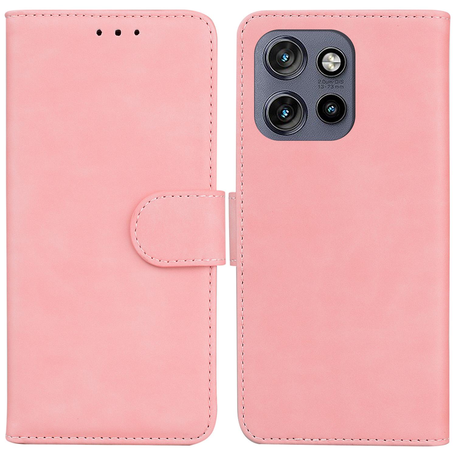 

For Motorola Edge 50 Neo 5G/Moto S50 5G/Thinkphone 25 5G Case Solid Color Leather Wallet Phone Cover Pink