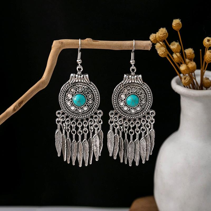 Europe, America, Bohemian Ethnic Style Stud Earrings, Long Fringed Metal Earrings, Fashion, Exotic Style Earrings Wholesale