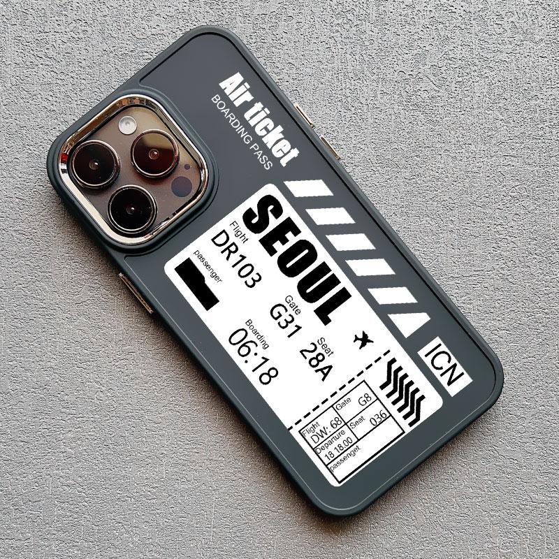 Hot Air Ticket Travel New York London Paris Label Phone Case for iPhone X XS XR 11 12 13 14 15 Pro Max 7 8 Plus Black Soft Cover