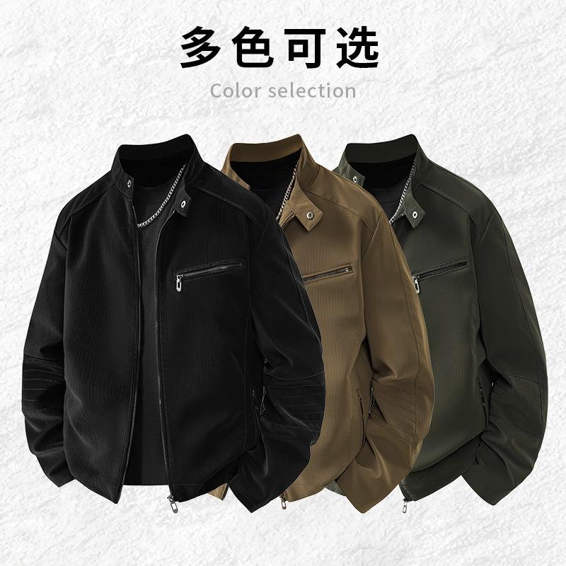 25 autumn and winter new men's leather jacket slim handsome locomotive clothing stand-up collar retro loose jacket