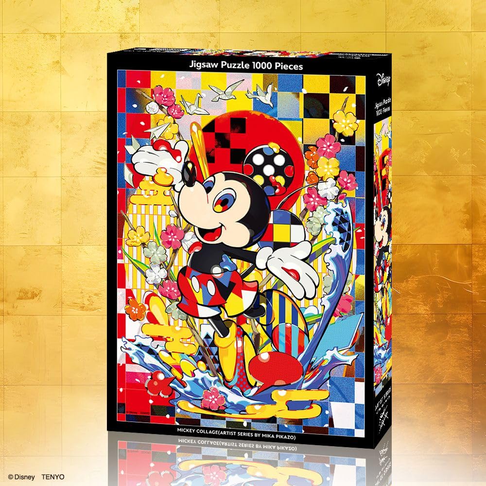 Tenyo Disney Mickey Collage 1000-Piece Jigsaw Puzzle Artist Series Mika Pikazo 51x73.5cm with Glue Spatula and Service Card