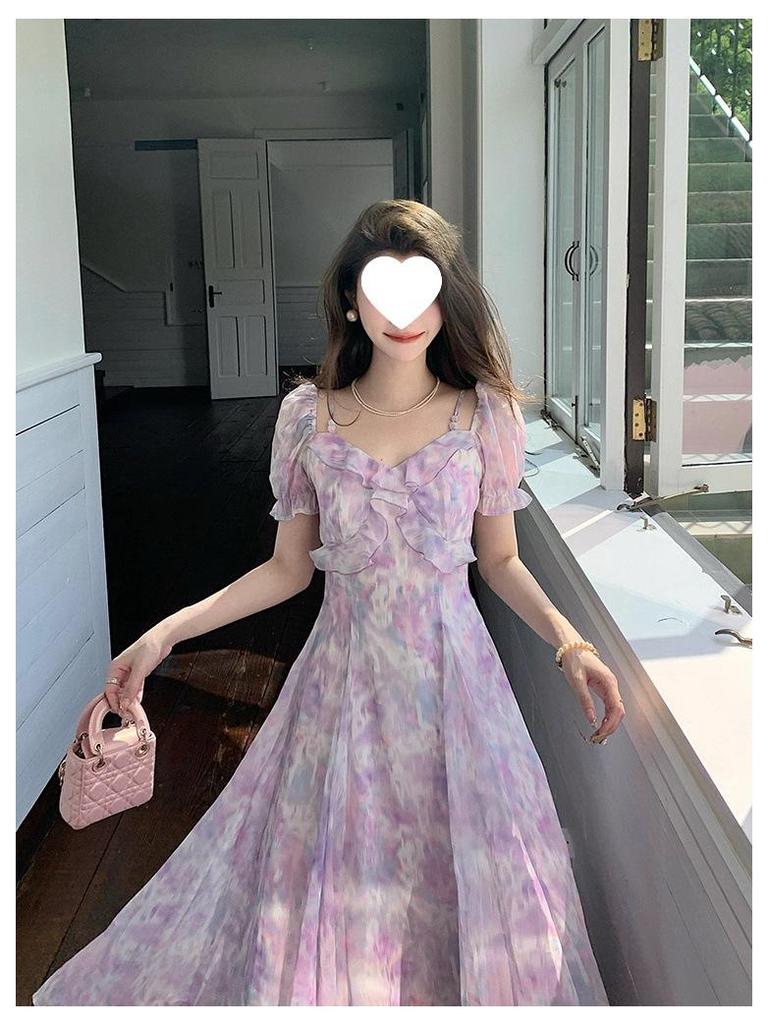 Women's Summer Purple Spaghetti Strap High Waist Maxi Dress