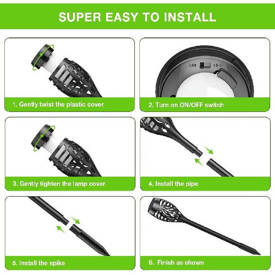 Solar Lights Outdoor: 10 Pack Solar Torch Lights Outdoor Flickering Flame for Halloween Decorations Outdoor - Waterproof Solar Garden Lights -