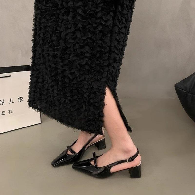 NEW Summer Women Sandals Split Leather Shoes for Women Pointed Toe Thin Heel Shoes Cover Toe Slingback Bow-knot Women Shoes