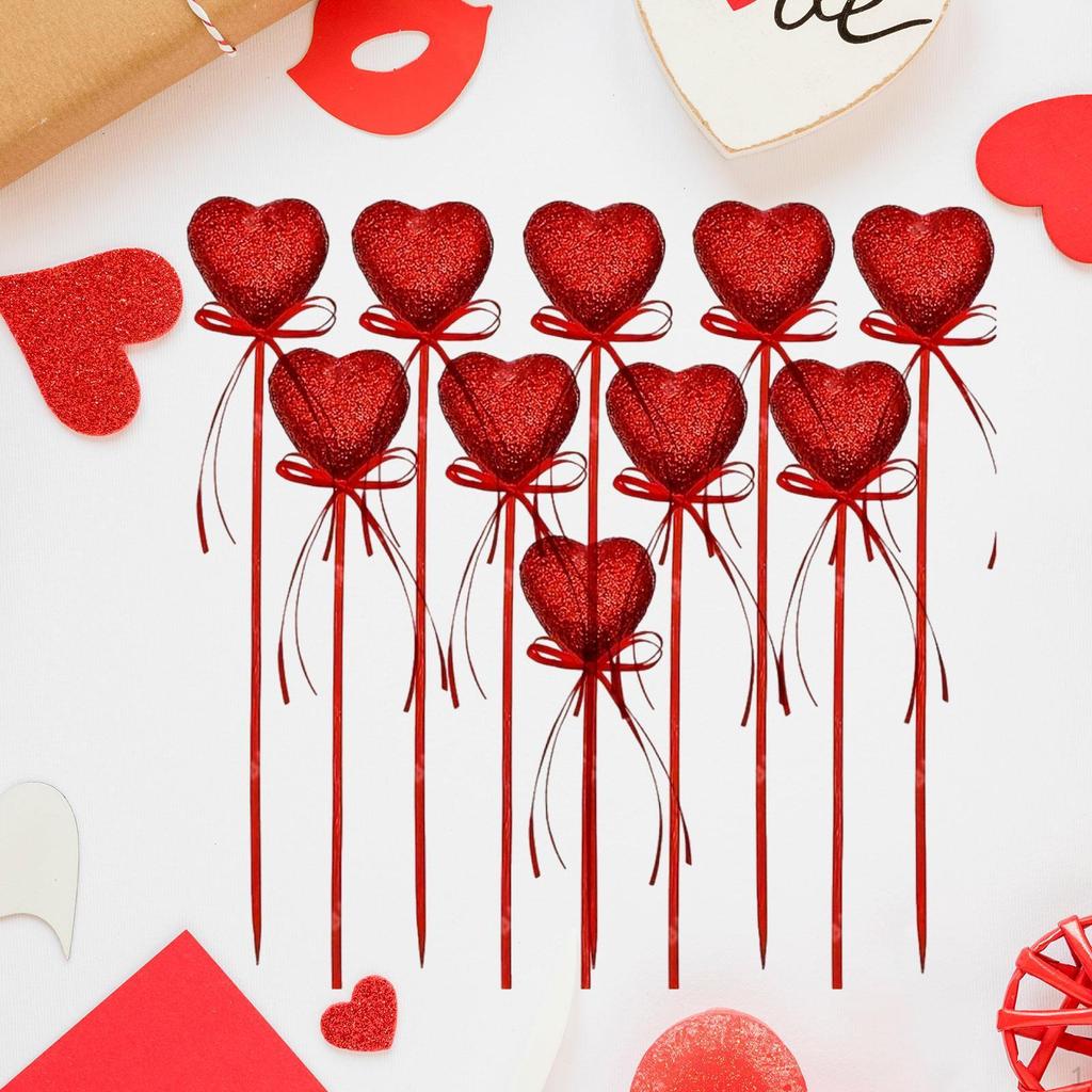 10Pcs Heart Picks Cupcake Toppers Birthday Red Festival DIY Project Handcrafts Cake Inserts