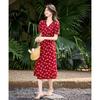 Women's French Retro V-Neck Floral Midi Dress