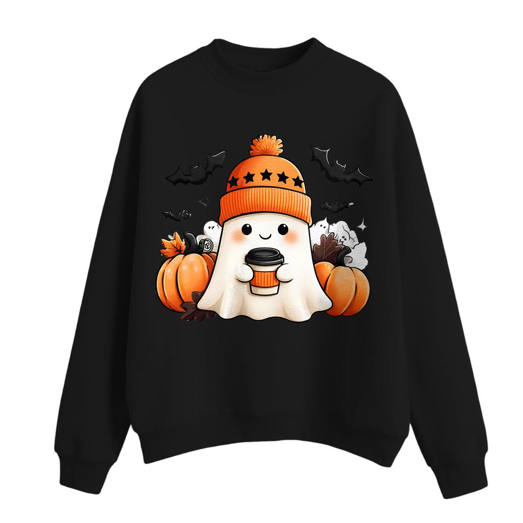 Women's Casual Fashion Round Neck Long Sleeve Halloween Printed Sweatshirt